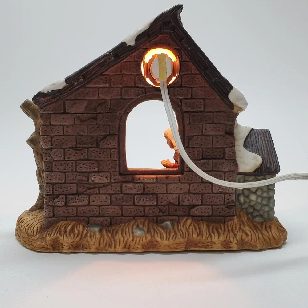 Vintage Lighted Ceramic Nativity Scene Manger Stable Christmas Decor Glows